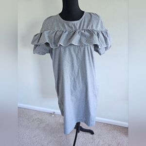 J. Crew Edie Micro Gingham Dress Black White Check Ruffle - Sz 12T
